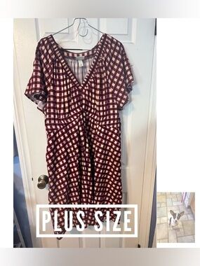 Ava & Viv Checkered V Neck Dress, Sz 1X